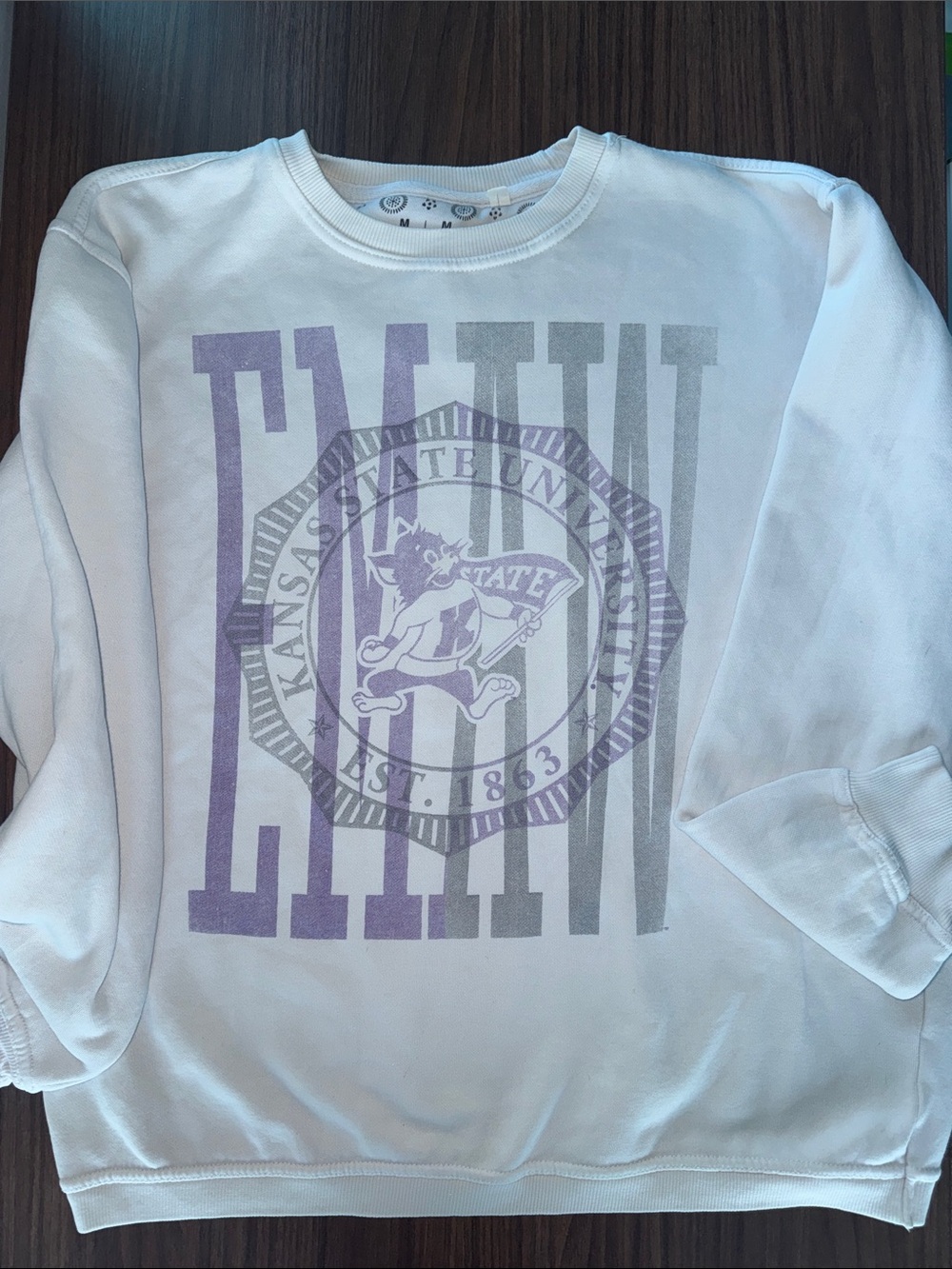 Pressbox White Crewneck Sweatshirt with Purple Graphic